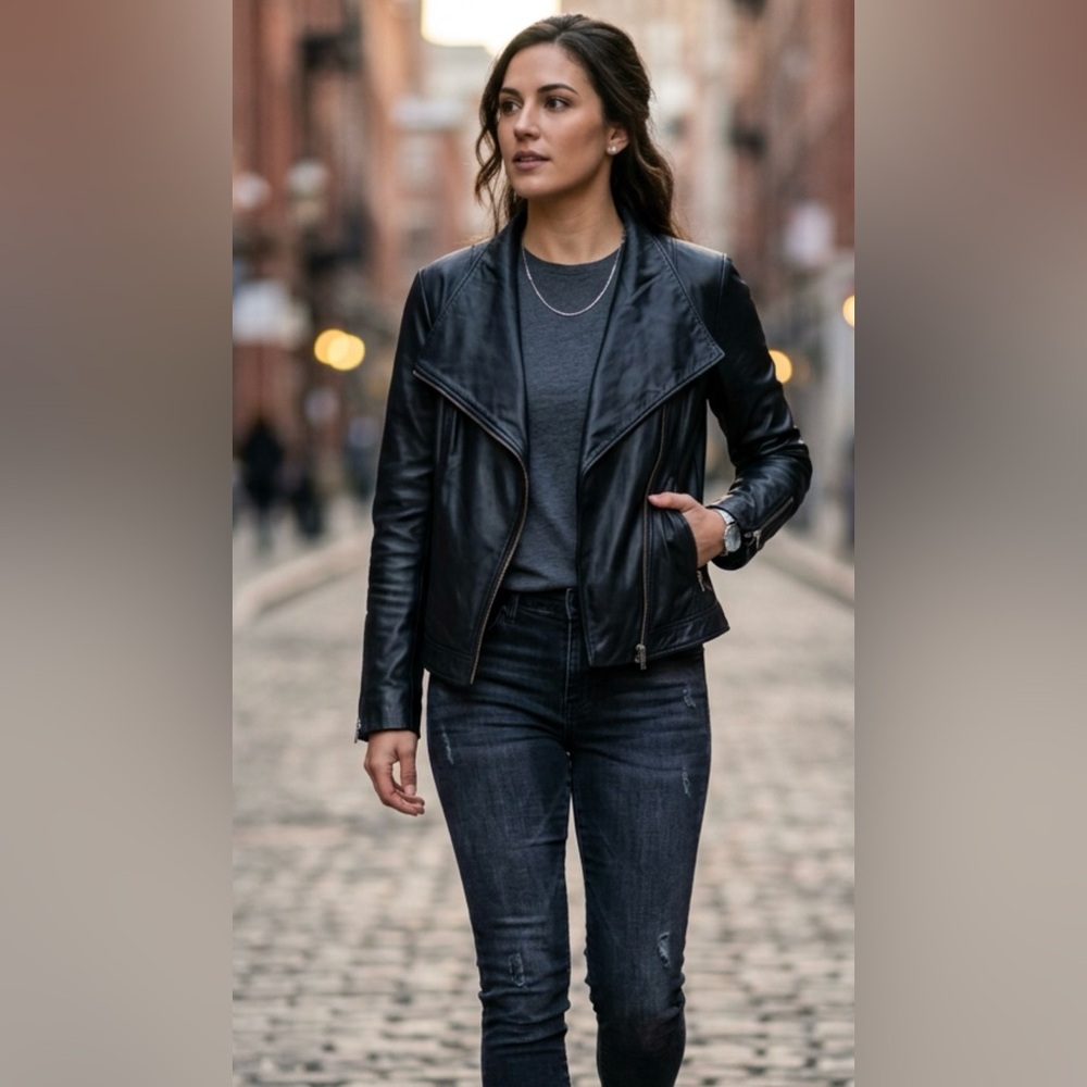 INC International Concepts Black Leather Jacket